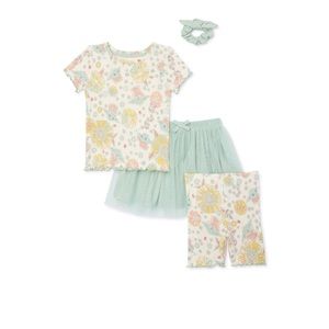 Star Wars Toddler Girl Baby Yoda Top, Shorts, Skirt and Hair Scrunchy Set. 3T